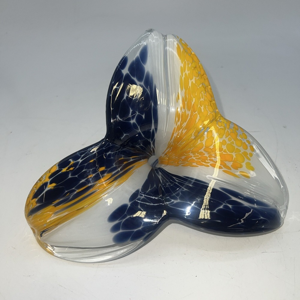 MURANO Style 3 PETAL.NAVY‎ BLUE,WHITE,YELLOW ART GLASS FLOWER-ITALY - Picture 2 of 6